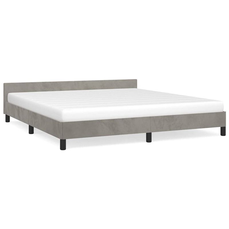 Foto van The living store bedframe - fluweel - ondersteunende poten - multiplex lattenbodem - lichtgrijs - 203 x 183 x 50 cm -