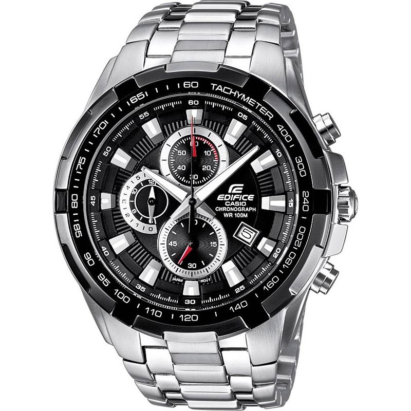 Foto van Casio chronograaf horloge ef-539d-1avef (l x b x h) 53.5 x 48.5 x 11.5 mm zilver, zwart materiaal (behuizing): rvs materiaal (armband): rvs