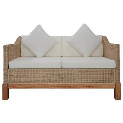 Foto van The living store rattan naturel bank - 132 x 78 x 74 cm - duurzaam houten frame