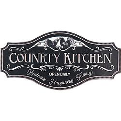 Foto van Clayre & eef wanddecoratie 60*1*30 cm zwart ijzer kippen country kitchen muurdecoratie wandversiering