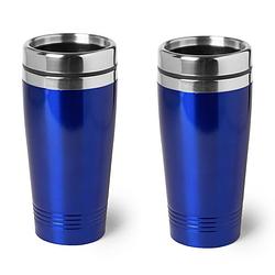 Foto van 2x stuks isoleerbeker rvs metallic blauw 450 ml - thermosbeker