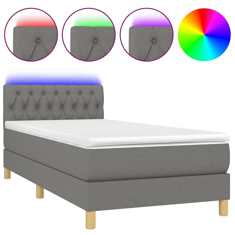 Foto van The living store boxspring bed - led - donkergrijs - 203 x 90 x 78/88 cm - pocketvering matras - huidvriendelijk