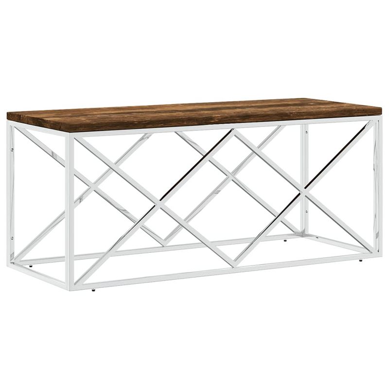 Foto van The living store salontafel industrial - 110 x 45 x 45 cm - roestvrij staal en hergebruikt hout