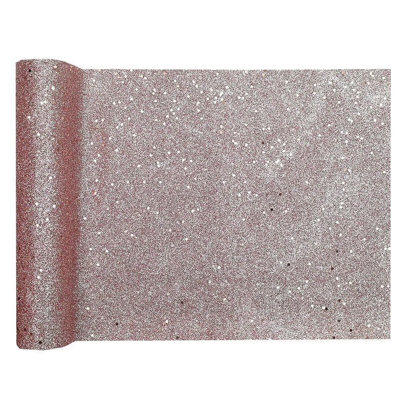 Foto van Santex kerst tafelloper op rol - rose goud glitter - 28 x 300 cm - polyester - tafellakens