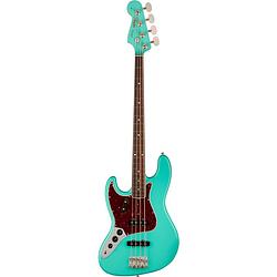 Foto van Fender american vintage ii 1966 jazz bass rw lh sea foam green linkshandige elektrische basgitaar met koffer