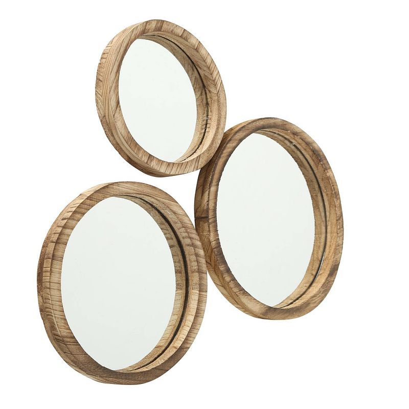 Foto van 4goodz houten ronde wandspiegels set van 3 ø 25/30/35 cm - bruin