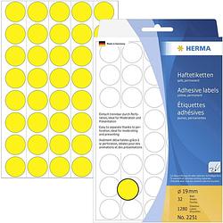 Foto van Herma 2251 etiketten ø 19 mm papier geel 1280 stuk(s) permanent hechtend etiketten voor markeringspunten