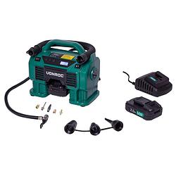 Foto van Vonroc accu compressor vpower 20v accu & 12v aansluiting - incl. 8 accessoires, 2 accu's en oplader