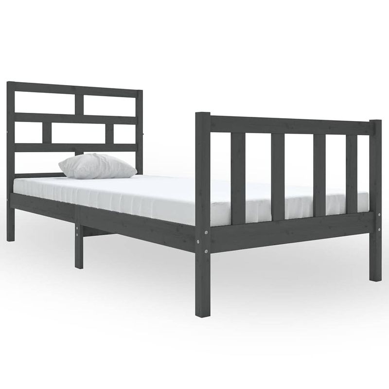 Foto van The living store houten bedframe - grijs - 195.5 x 95.5 x 69.5 cm - massief grenenhout