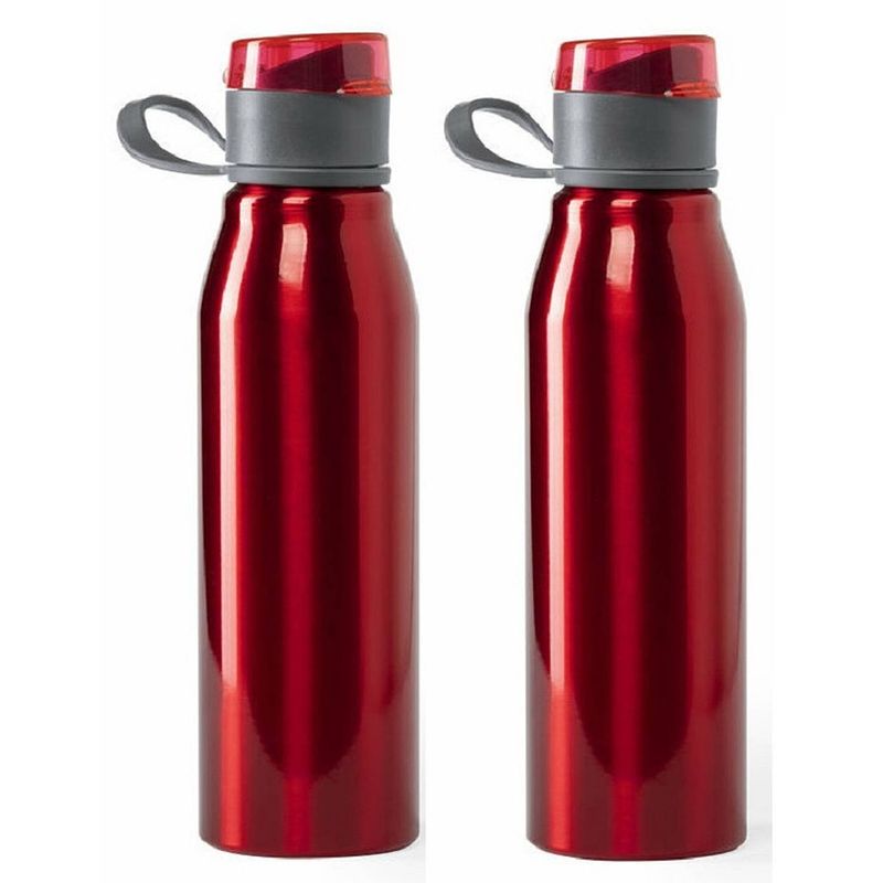 Foto van Aluminium waterfles/drinkfles- 2x - metallic rood - met schroefdop - 700 ml - drinkflessen