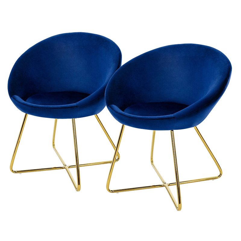 Foto van Ml-design eetkamerstoelen set van 2 fluweel, blauw, woonkamerstoel met ronde rugleuning, gestoffeerde stoel met