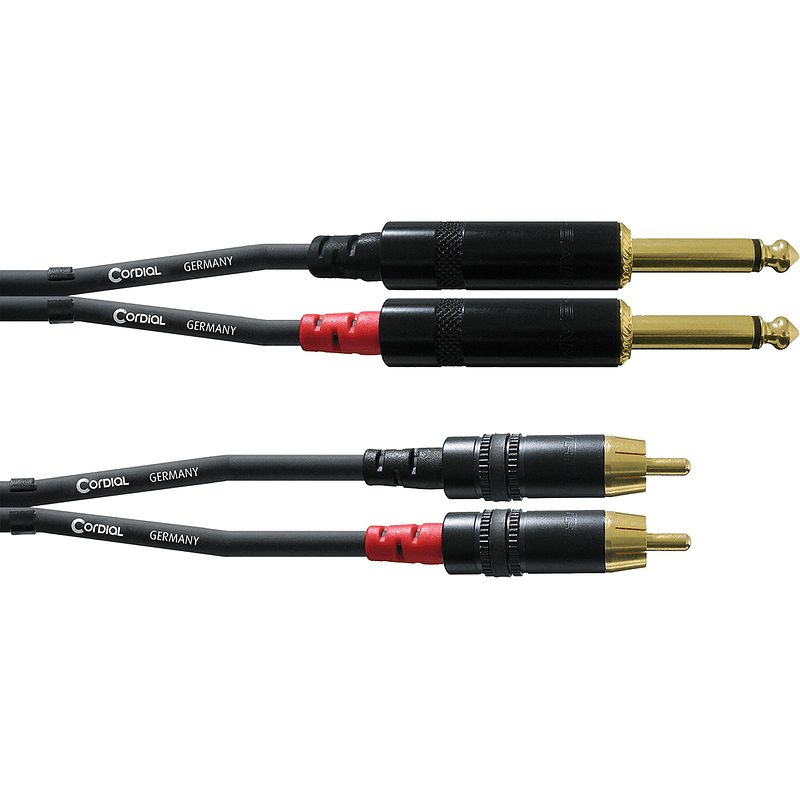 Foto van Cordial cfu0.9pc intro verloopkabel 2x 6.3 ts jack - 2x rca 0.9m zwart