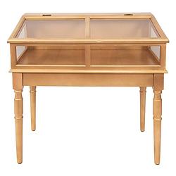 Foto van Clayre & eef sidetable vitrine 80*46*85 cm goudkleurig hout, glas tafel goudkleurig tafel