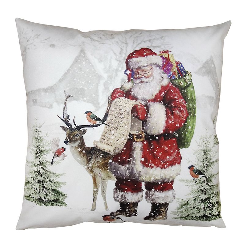 Foto van Clayre & eef kussenhoes 45x45 cm wit rood polyester kerstman sierkussenhoes wit sierkussenhoes