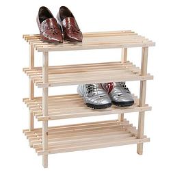 Foto van Fsc® dennenhouten schoenenrek - 4 verdiepingen - 8 paar schoenen -