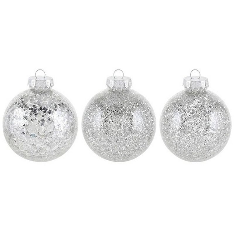 Foto van 3x glitter kerstballen zilver 8 cm kunststof kerstboom versiering/decoratie - kerstbal