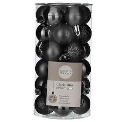 Foto van 30x kleine kunststof kerstballen zwart 3 cm - kerstbal