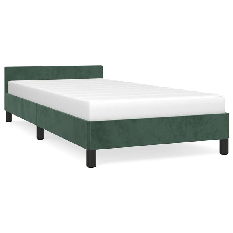 Foto van The living store bedframe donkergroen stof - 203 x 83 x 50 cm - multiplex lattenbodem