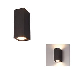 Foto van Banzaa wandlamp 2x led gu-10 5,5w warm wit ? dubbele lichtbundel dimbaar ? rechthoek 15cm zwart