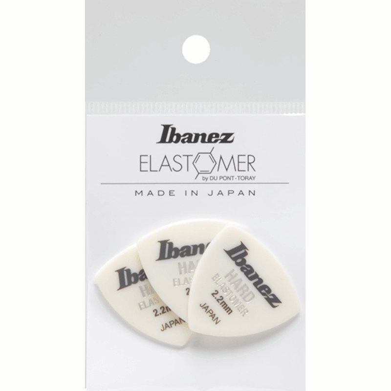 Foto van Ibanez bel4hd22 elastomer plectrums 3-pack hard 2.2 mm - wit triangle