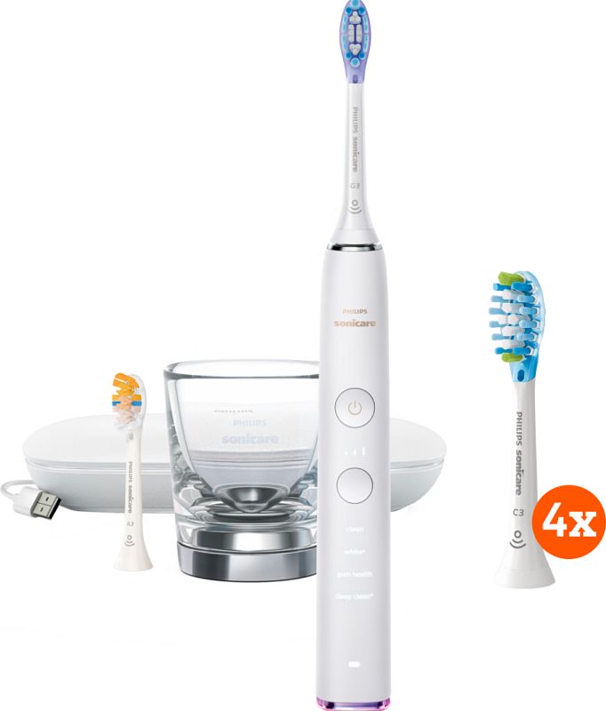 Foto van Philips sonicare diamondclean smart 9000 hx9917/88 + plaque defence opzetborstels (4 stuks