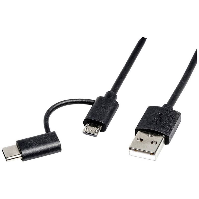 Foto van Roline usb-kabel usb 2.0 usb-a stekker, usb-c stekker, usb-micro-b stekker 1.00 m zwart 11.02.8328