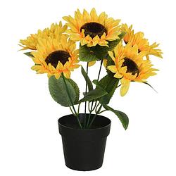 Foto van Kunst zonnebloemen in pot - kunststof - 25 x 25 x 28 - geel - kunstplanten