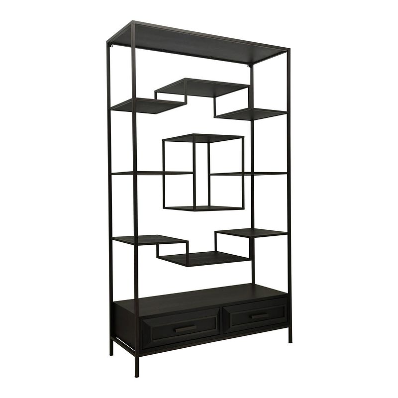 Foto van Ptmd lixly black wood iron frame open cabinet