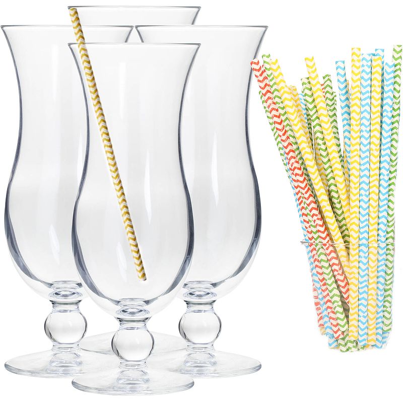 Foto van Cocktail set van 4x cocktail glazen en 100x duurzame rietjes - 440 ml - drinkglazen