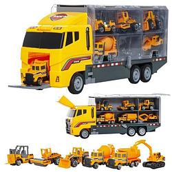 Foto van Speelgoed vrachtwagen met heftruck, wals, bulldozer, cement wagen 36 x 15 x 9.5 cm geel