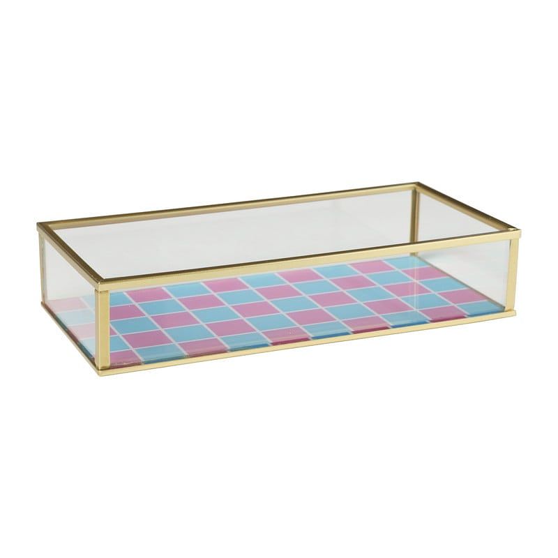 Foto van Tray goud met blokjes klein - goud/roze/blauw