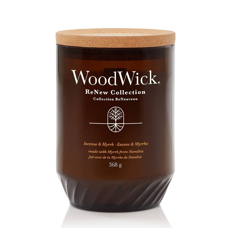 Foto van Woodwick geurkaars large - renew - incense & myrrh - 13 cm / ø 9 cm