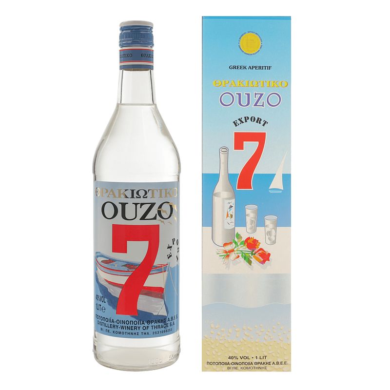 Foto van Ouzo 7 1ltr gedistilleerd + giftbox