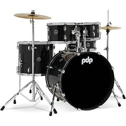 Foto van Pdp drums center stage rock iridescent black sparkle 5d. drumstel met bekkens en hardware