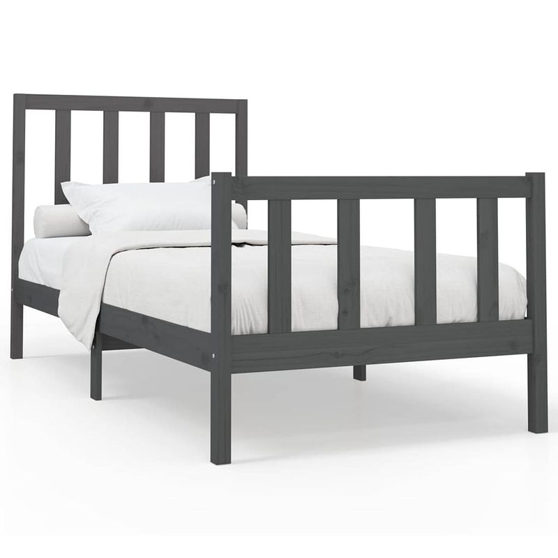 Foto van The living store houten bedframe - grijs - 205.5 x 106 x 69.5 cm - massief grenenhout