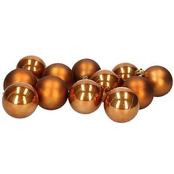 Foto van 12x stuks kunststof kerstballen bruin 6 cm glans/mat - kerstbal