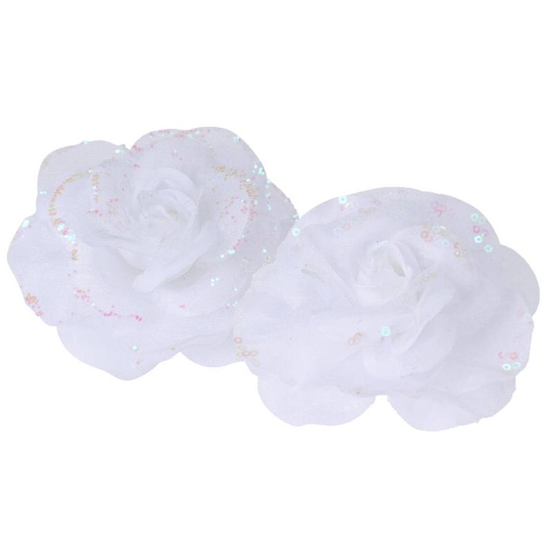 Foto van 2x stuks decoratie bloemen rozen wit op clip 9 cm - kunstbloemen