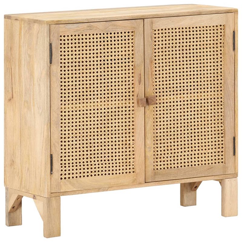 Foto van Vidaxl dressoir 80x30x73 cm massief mangohout en natuurlijk riet