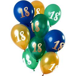 Foto van Folat ballonnen 18 jaar 30 cm latex groen/goud 12 stuks