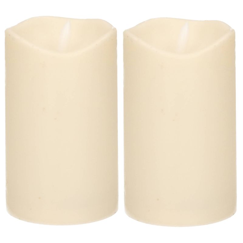 Foto van 2x stuks led stompkaars ivoor 12,5 cm met timerfunctie - led kaarsen