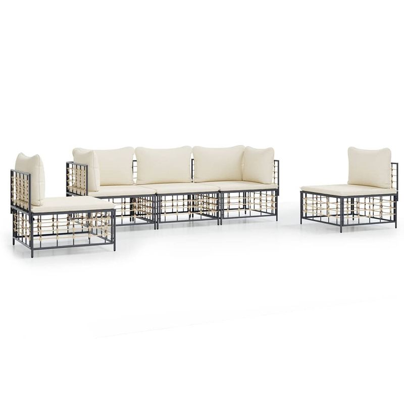 Foto van Vidaxl 5-delige loungeset met kussens poly rattan antracietkleurig