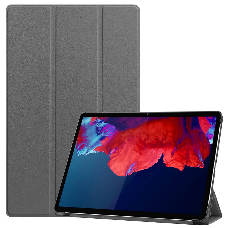 Foto van Basey lenovo tab p11 hoesje kunstleer hoes case cover lenovo tab p11-grijs