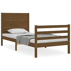 Foto van The living store bedframe - massief grenenhout - multiplex lattenbodem - honingbruin - 205.5 x 95.5 x 100 cm