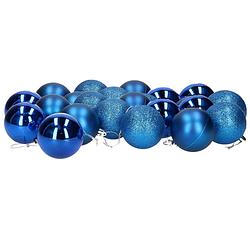 Foto van 24x stuks kerstballen blauw mix van mat/glans/glitter kunststof 6 cm - kerstbal