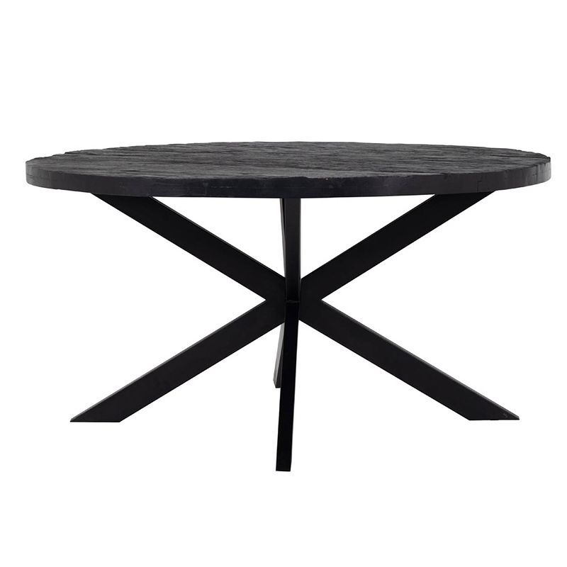 Foto van Giga meubel eettafel rond 150cm - zwart - hardhout - tafel jay