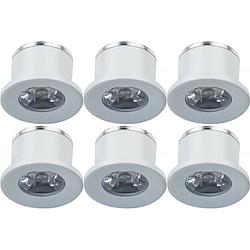 Foto van Led veranda spot verlichting 6 pack - 1w - warm wit 3000k - inbouw - dimbaar - rond - mat wit - aluminium - ø31mm