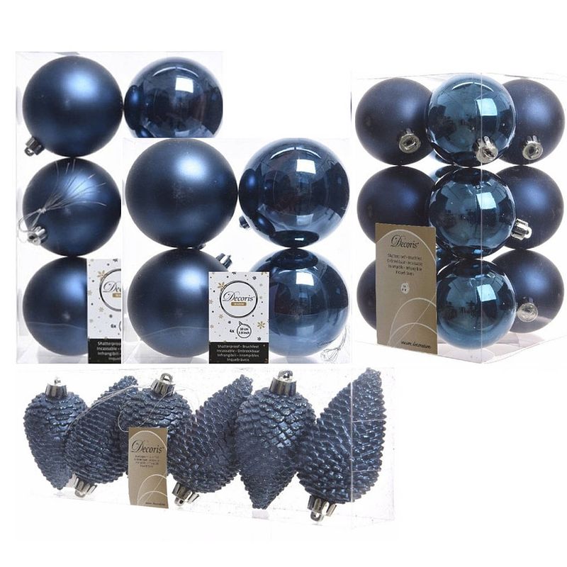 Foto van Kerstversiering kunststof kerstballen donkerblauw 6-8-10 cm pakket van 50x stuks - kerstbal