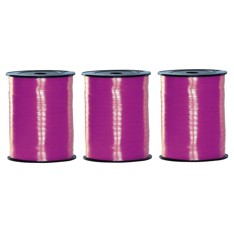 Foto van 3x rollen fuchsia roze sier cadeau lint 500 meter x 5 milimeter breed - cadeaulinten