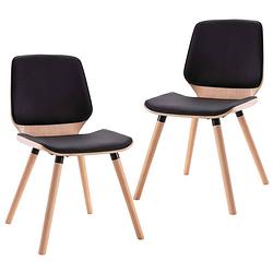 Foto van The living store eetkamerstoelen - zwarte kunstleren bekleding - houten frame - 48x62.5x85 cm - set van 2