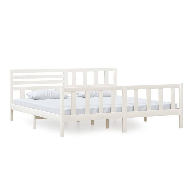 Foto van The living store bedframe - 206x205.5x100cm - wit massief grenenhout